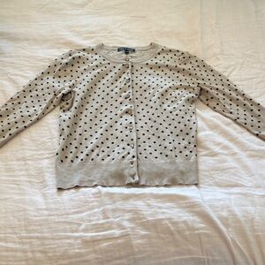 Cable & Gauge Polka Dot Button-Front Cardigan in Cream and Black